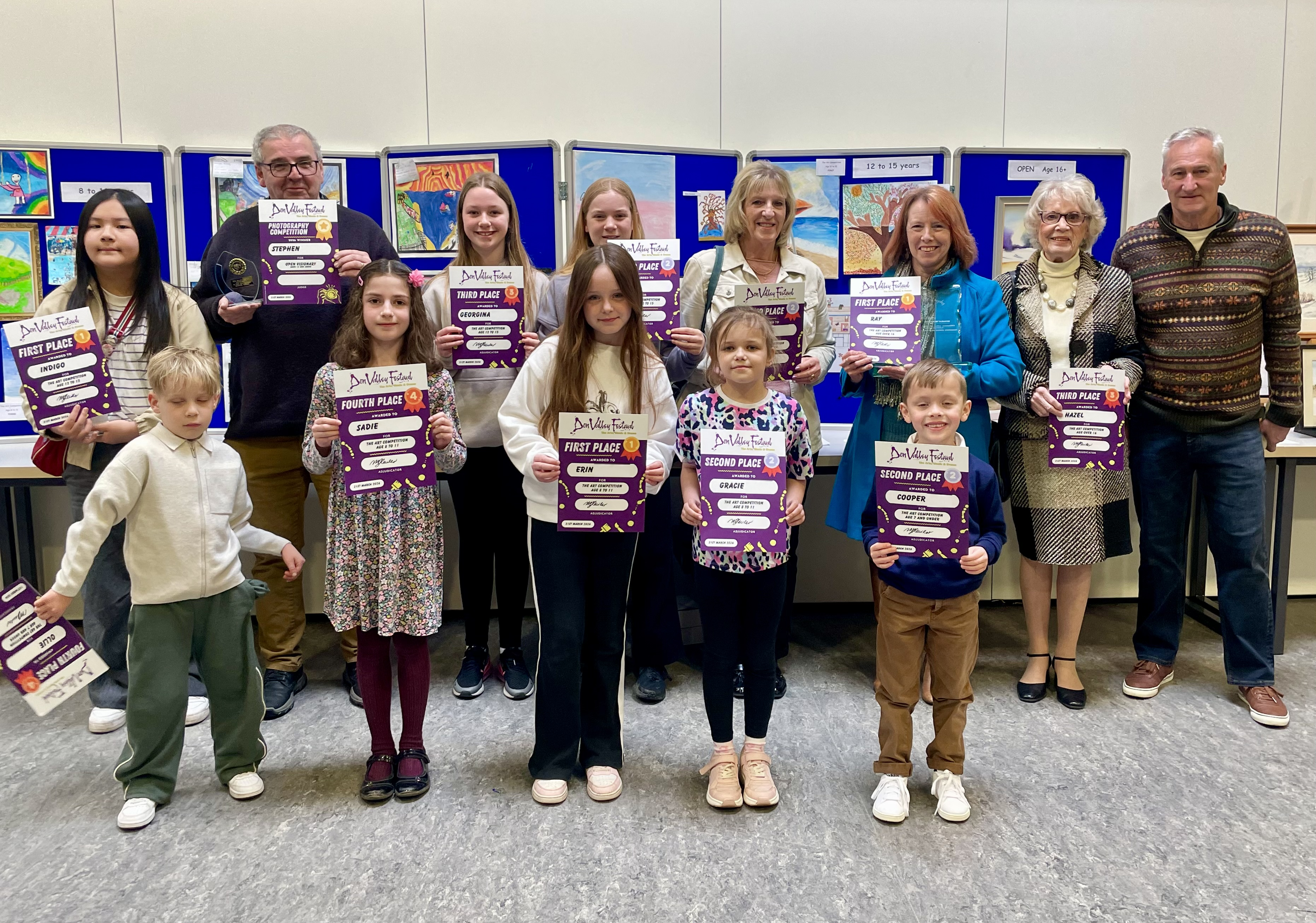 Art and Photography certificate winners with artist Michael Fowler at the 2026 Festival.